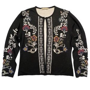 Simply Natural Alpaca Blend Floral‎ Peruvian Embroidery Cardigan Sweater Size L